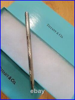 #127 Vintage Tiffany Sterling Silver Diamond Pattern Ballpoint Pen withbox&pouch