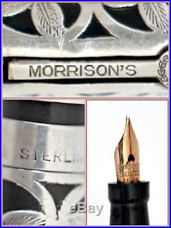 1920 Morrison Sterling Silver Flower Pattern Filigree Bhr Gold Nib Fountain Pen