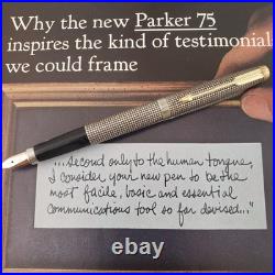 1970's Parker 75 Sterling Silver Fountain Pen With 14k Gold Fine Nib