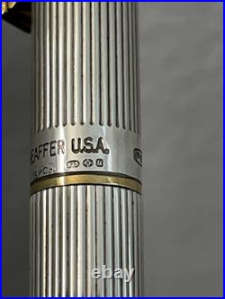 1980s Sheaffer Targa 1024 Sterling Silver Fluted Ballpoint pen, Gold Trim