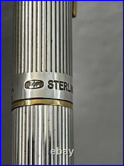 1980s Sheaffer Targa 1024 Sterling Silver Fluted Ballpoint pen, Gold Trim