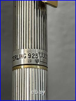 1980s Sheaffer Targa 1024 Sterling Silver Fluted Ballpoint pen, Gold Trim