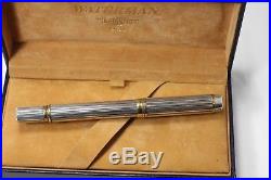 1990s WATERMAN Man 100 GORDON Sterling Silver Fountain Pen 18K Med nib Boxed