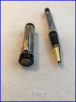 1991 Parker Duofold Godron Solid Silver Gold Trim Rollerball Pen-boxed-nr Mint