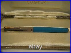 2002 Parker 51 Vista Blue Sterling Silver Gold Empire Fountain Pen In Case