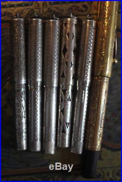 6 ANTIQUE WATERMAN'S Fountain pen collection from estate STERLING SILVER
