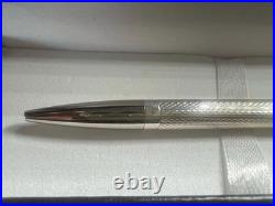 925 Solid Silver Guilloché Ballpoint Pen Push-Button Mechanism Writes 13