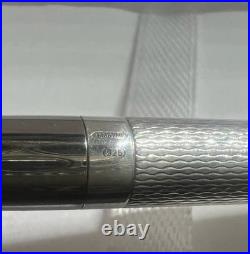 925 Solid Silver Guilloché Ballpoint Pen Push-Button Mechanism Writes 13