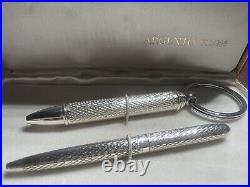 925 Solid Silver Guilloché Ballpoint Pens And Keychain With Case