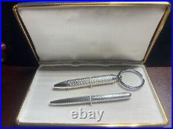 925 Solid Silver Guilloché Ballpoint Pens And Keychain With Case