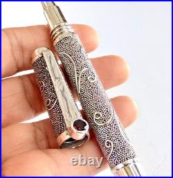 925 Sterling Silver Ballpoint Pen Garnet Handmade Artisan Gift Pen