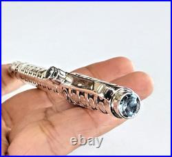 925 Sterling Silver Blue Topaz Ballpoint Pen Fine Writing Collectible Gift