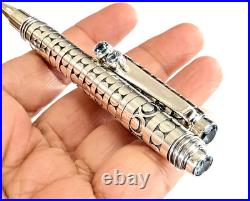 925 Sterling Silver Blue Topaz Ballpoint Pen Fine Writing Collectible Gift