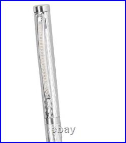 925 Sterling Silver White Diamond Embedded Ball Pen with Extra Refill