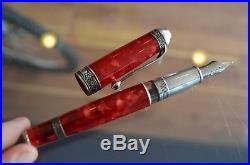 AURORA 18k Fine Fountain Pen Celluloid Red with Sterling Silver 925 No. 1429