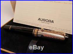 AURORA Optima Sterling Silver 925 Cap 14K Gold Medium NIB Fountain Pen, NOS