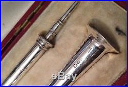 Antique Boxed Hunting Horn Sterling Silver Propelling Pencil & Pen Set 1887-88