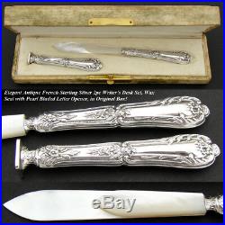 Antique French Sterling Silver Box Writer's Set Pen, Letter Opener & Wax Seal