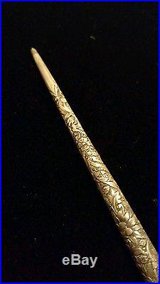 Antique Sterling Silver Floral Motif Writing Dip Pen