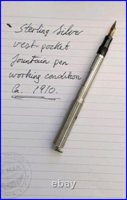 Antique Sterling Silver Vest-pocket Fountain Pen. Ca. 1910. Restored & Working