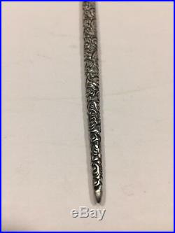 Antique Victorian Sterling Silver Repousse Fountain Dip Quill Pen