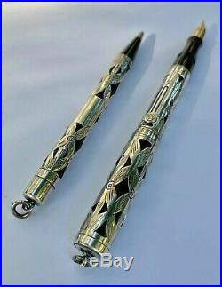 Antique Watermans Ideal 452 Sterling Silver Filigree Fountain Pen & Pencil Set