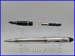 Aurora Ipsilon Sterling Quadra Pattern Fountain and Ballpoint Pen (Pre-Owned)