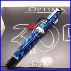 Aurora Limited Edition Optima 365 Blue Marble Silver Trim 18K Fountain Pen