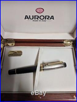 Aurora Optima Deco Sterling Silver Cap/Black Barrel Fountain Pen 18K B Nib