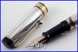 Aurora Optima Sterling Silver Fountain Pen 14kt Gold Medium Nib