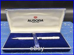 Aurora Solid Sterling Silver 925 Ballpoint Pen With Blue Ink Refill MADE IN ITALY