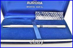 Aurora Sterling Silver 925? Ballpoint Pen Black Band Trim Italy Original Box