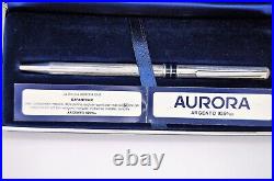 Aurora Sterling Silver 925? Ballpoint Pen Black Band Trim Italy Original Box