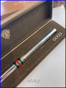 Authentic GUCCI STERLING SILVER RED GREEN Signature Stripes Enamel Ballpoint PEN