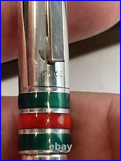 Authentic GUCCI STERLING SILVER RED GREEN Signature Stripes Enamel Ballpoint PEN