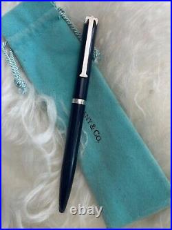 Authentic Tiffany & Co Ink Pen Navy Lacquer Classic T Sterling Silver W Pouch