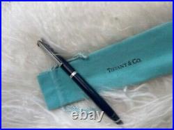 Authentic Tiffany & Co Ink Pen Navy Lacquer Classic T Sterling Silver W Pouch
