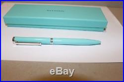Authentic Tiffany & Co. Sterling Silver Tiffany Blue Enamel T-clip Ballpoint Pen