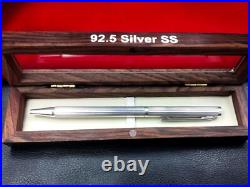 Ballpoint Pen, Medium Point. Solid 925 Sterling Silver with Pure Platinum Plated