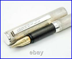 Boxed Vintage Dunhill Brushed Sterling Silver Fountain Pen 14k Gold Stub Nib