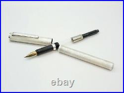 Boxed Vintage Dunhill Brushed Sterling Silver Fountain Pen 14k Gold Stub Nib