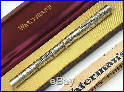 C1929 Waterman 452 1/2 Lec Sterling Silver Engraved Vine Fountain Pen #2 Flex