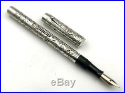 C1929 Waterman 452 1/2 Lec Sterling Silver Engraved Vine Fountain Pen #2 Flex