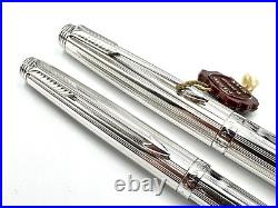 C1983 Parker 75 Florence Fine Sterling Silver Fountain Pen & Ballpoint Set 14k M