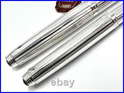 C1983 Parker 75 Florence Fine Sterling Silver Fountain Pen & Ballpoint Set 14k M