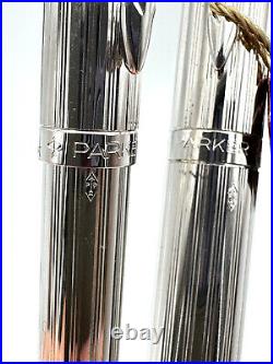 C1983 Parker 75 Florence Fine Sterling Silver Fountain Pen & Ballpoint Set 14k M