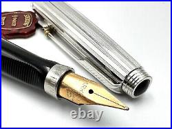 C1983 Parker 75 Florence Fine Sterling Silver Fountain Pen & Ballpoint Set 14k M