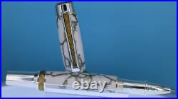 Cambridge Rollerball Pen in Hardite & Sterling Silver TruStone White/Gold Matrix