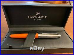 Caran d'Ache Leman Saffron Rhodium Plated Fountain Pen (F) New