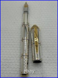 Cartier Exceptional Santos LE Sterling Silver Fountain Pen, 18K M Nib-Mint